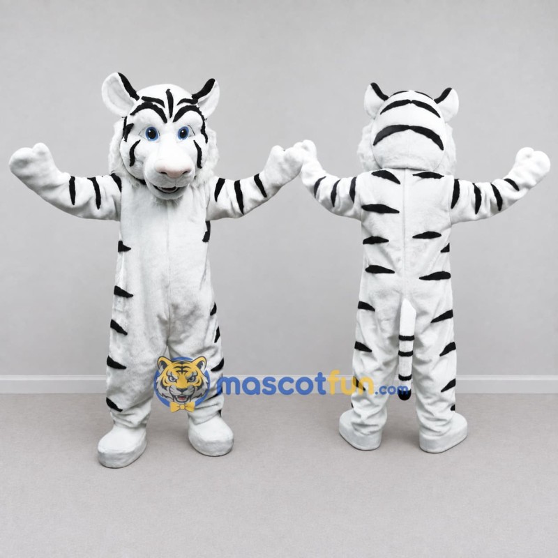Custom White and Black Tiger Mascot Costume Adult Full Body Suit for Wildlife Events Custom White and Black Tiger Mascot Costume Adult Full Body Suit for Wildlife Events