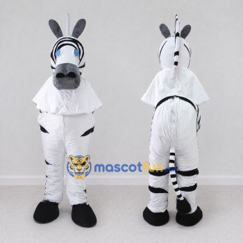 Custom Black and White Zebra in a White Top Mascot Costume Adult Full Body Suit for School Events