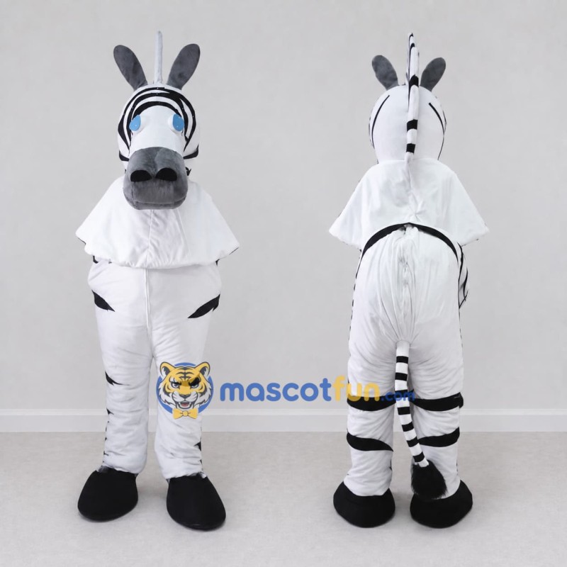 Custom Black and White Zebra in a White Top Mascot Costume Adult Full Body Suit for School Events Custom Black and White Zebra in a White Top Mascot Costume Adult Full Body Suit for School Events