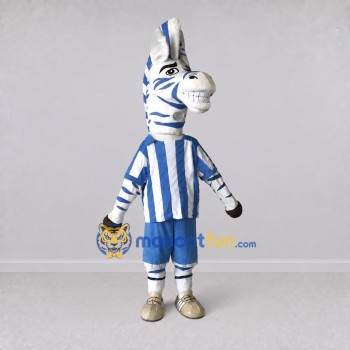 Custom Blue and White Zebra in Sportswear Mascot Costume Adult Full Body Suit for Sports Events