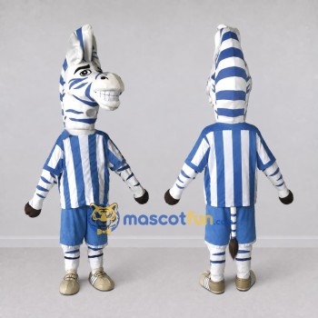 Custom Blue and White Zebra in Sportswear Mascot Costume Adult Full Body Suit for Sports Events