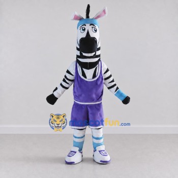 Custom Black and Purple Zebra in Sportswear Mascot Costume Adult Full Body Suit for Sports Events Custom Black and Purple Zebra in Sportswear Mascot Costume Adult Full Body Suit for Sports Events