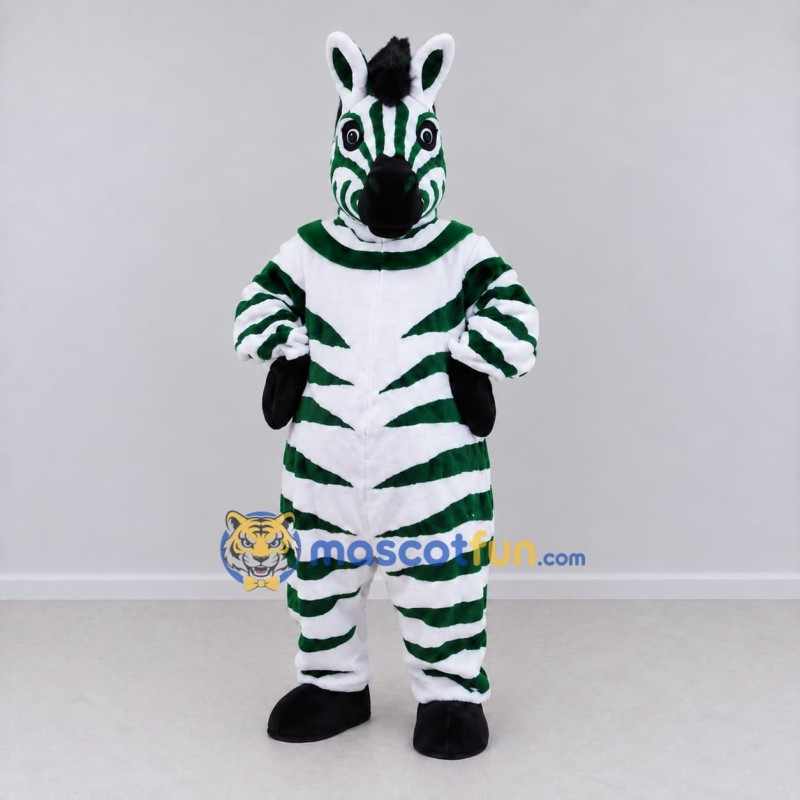 Custom Green and White Zebra Mascot Costume Adult Full Body Suit for School Events Custom Green and White Zebra Mascot Costume Adult Full Body Suit for School Events