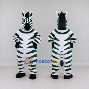Custom Green and White Zebra Mascot Costume Adult Full Body Suit for School Events