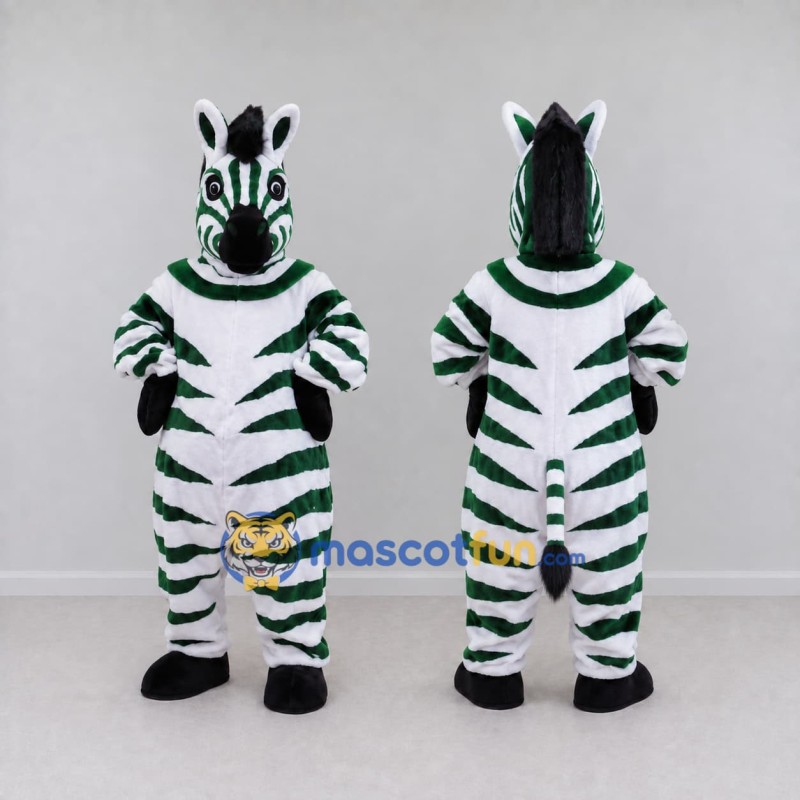 Custom Green and White Zebra Mascot Costume Adult Full Body Suit for School Events Custom Green and White Zebra Mascot Costume Adult Full Body Suit for School Events