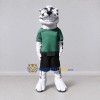 Custom White and Green Tiger in Sportswear Mascot Costume Adult Full Body Suit for Sports Events Custom White and Green Tiger in Sportswear Mascot Costume Adult Full Body Suit for Sports Events