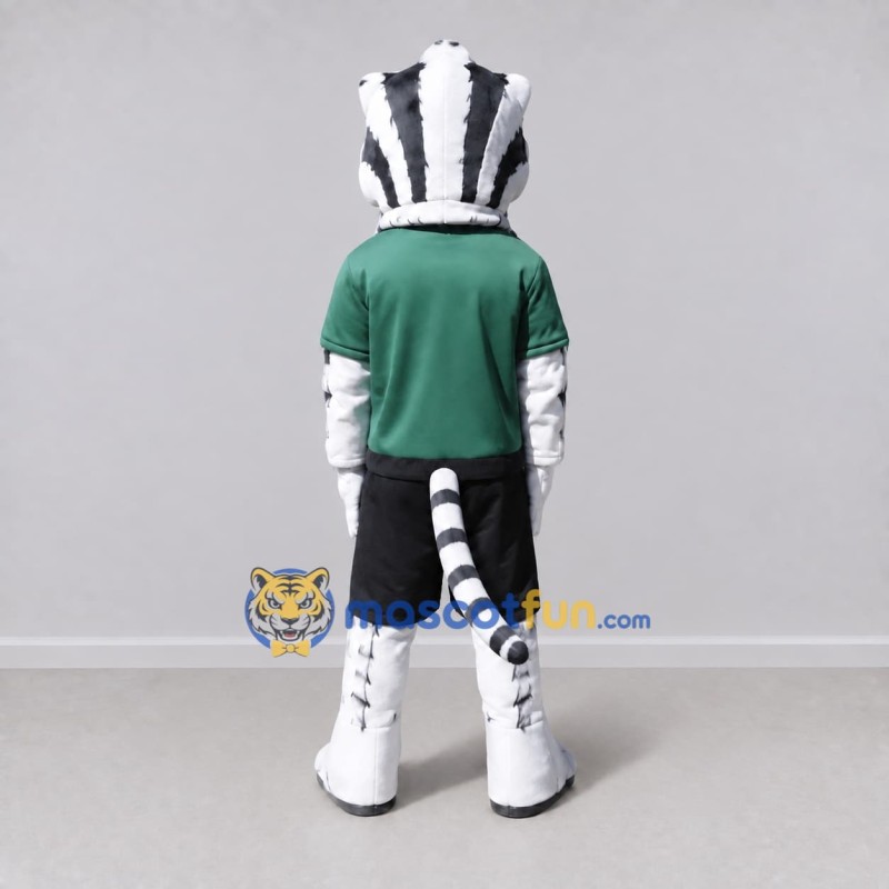 Custom White and Green Tiger in Sportswear Mascot Costume Adult Full Body Suit for Sports Events Custom White and Green Tiger in Sportswear Mascot Costume Adult Full Body Suit for Sports Events
