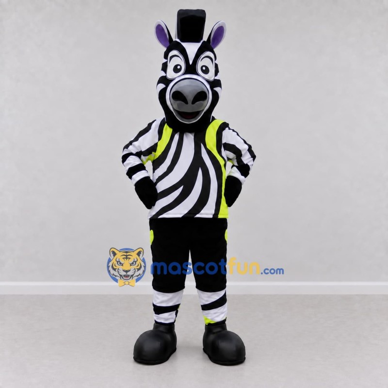 Custom Black and Yellow Zebra in Sportswear Mascot Costume Adult Full Body Suit for Sports Events Custom Black and Yellow Zebra in Sportswear Mascot Costume Adult Full Body Suit for Sports Events