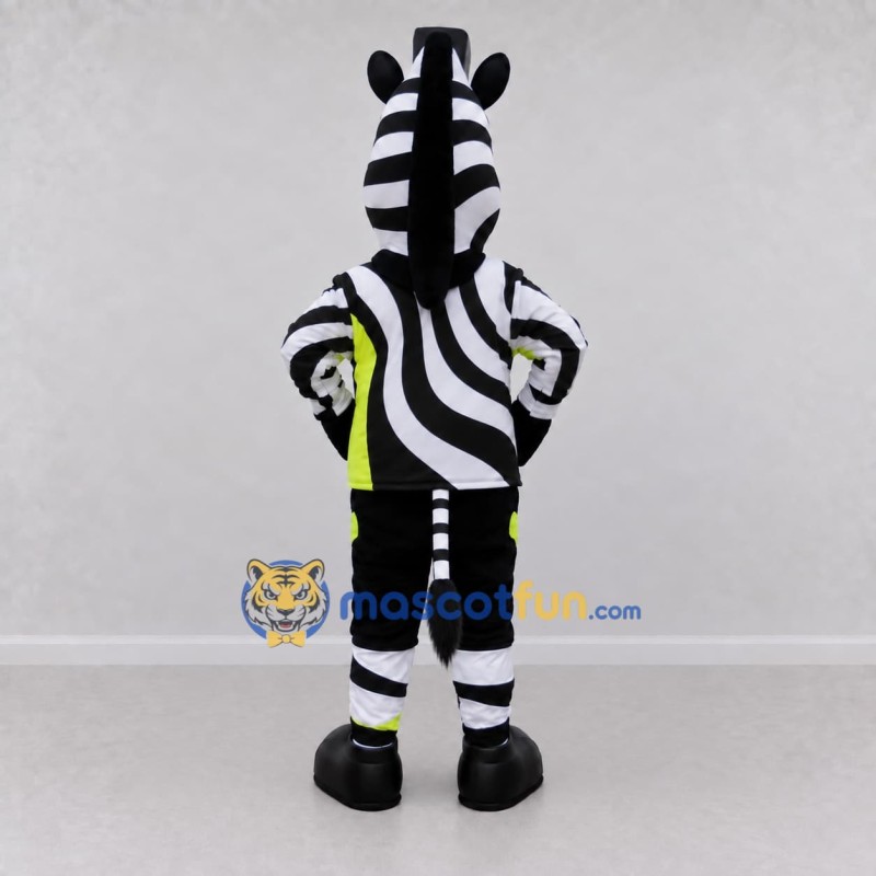 Custom Black and Yellow Zebra in Sportswear Mascot Costume Adult Full Body Suit for Sports Events Custom Black and Yellow Zebra in Sportswear Mascot Costume Adult Full Body Suit for Sports Events