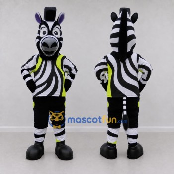 Custom Black and Yellow Zebra in Sportswear Mascot Costume Adult Full Body Suit for Sports Events