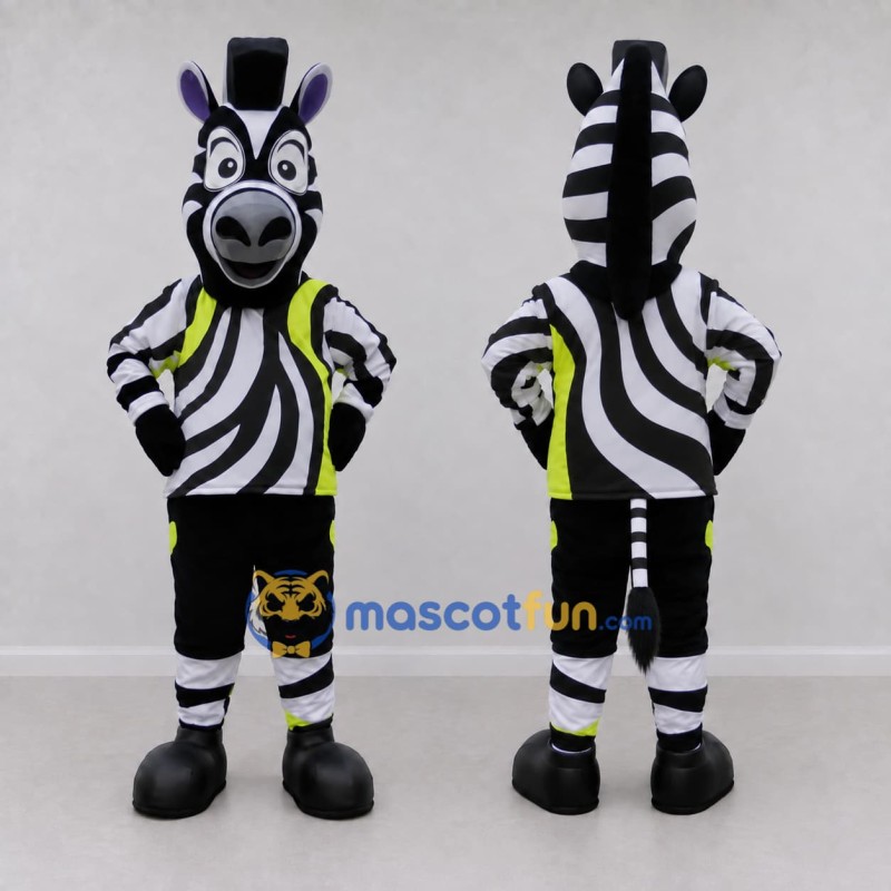 Custom Black and Yellow Zebra in Sportswear Mascot Costume Adult Full Body Suit for Sports Events Custom Black and Yellow Zebra in Sportswear Mascot Costume Adult Full Body Suit for Sports Events