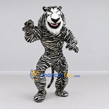 Custom White and Black Tiger Mascot Costume Adult Full Body Suit for Wildlife Events Custom White and Black Tiger Mascot Costume Adult Full Body Suit for Wildlife Events