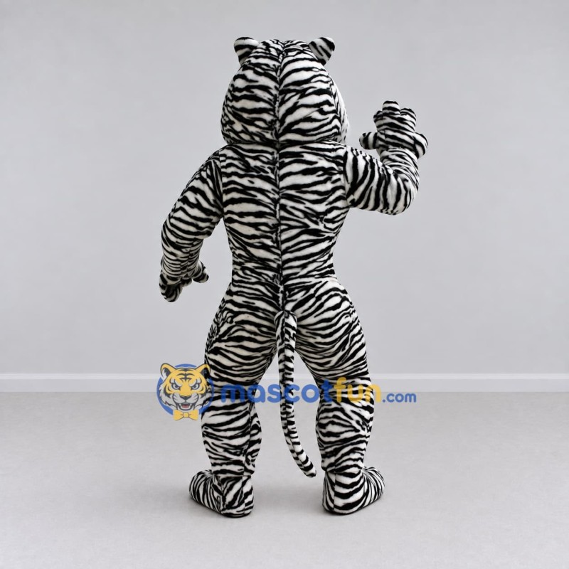 Custom White and Black Tiger Mascot Costume Adult Full Body Suit for Wildlife Events Custom White and Black Tiger Mascot Costume Adult Full Body Suit for Wildlife Events