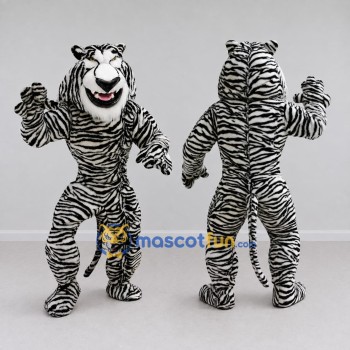 Custom White and Black Tiger Mascot Costume Adult Full Body Suit for Wildlife Events
