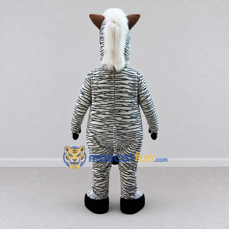 Custom Black and White Zebra with a White Mane Mascot Costume Adult Full Body Suit for Wildlife Events Custom Black and White Zebra with a White Mane Mascot Costume Adult Full Body Suit for Wildlife Events