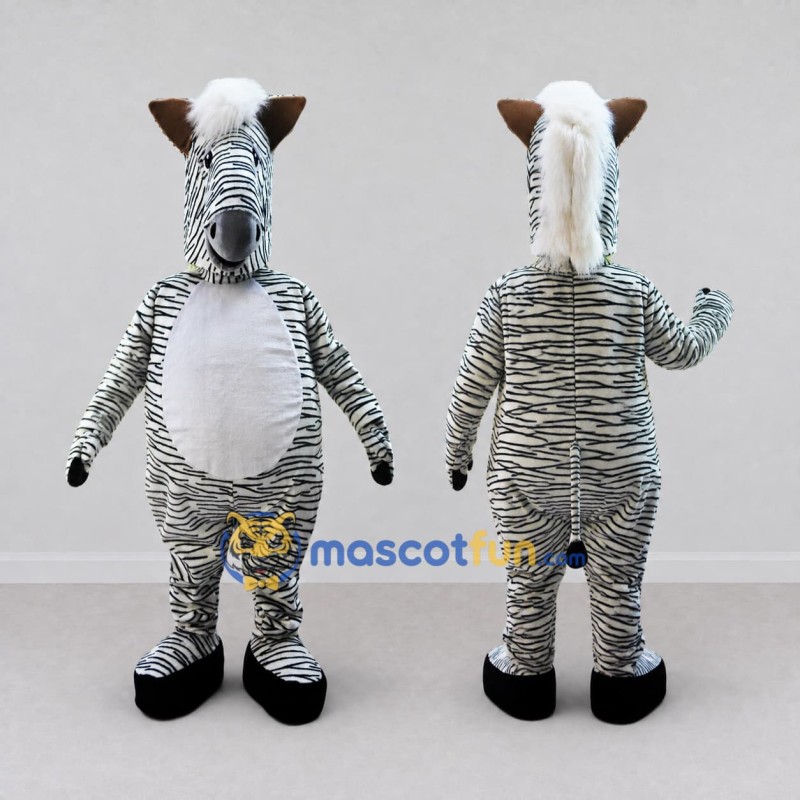 Custom Black and White Zebra with a White Mane Mascot Costume Adult Full Body Suit for Wildlife Events Custom Black and White Zebra with a White Mane Mascot Costume Adult Full Body Suit for Wildlife Events