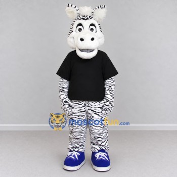 Custom Black and White Zebra in a T-Shirt Mascot Costume Adult Full Body Suit for School Events Custom Black and White Zebra in a T-Shirt Mascot Costume Adult Full Body Suit for School Events