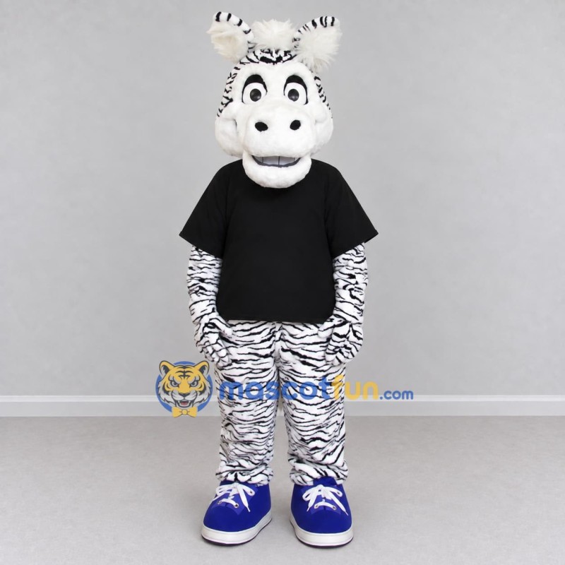 Custom Black and White Zebra in a T-Shirt Mascot Costume Adult Full Body Suit for School Events Custom Black and White Zebra in a T-Shirt Mascot Costume Adult Full Body Suit for School Events