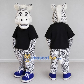 Custom Black and White Zebra in a T-Shirt Mascot Costume Adult Full Body Suit for School Events