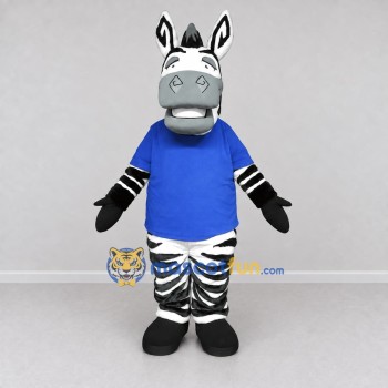 Custom Black and Blue Zebra in a T-Shirt Mascot Costume Adult Full Body Suit for School Events Custom Black and Blue Zebra in a T-Shirt Mascot Costume Adult Full Body Suit for School Events