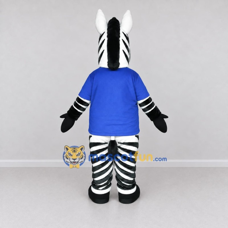 Custom Black and Blue Zebra in a T-Shirt Mascot Costume Adult Full Body Suit for School Events Custom Black and Blue Zebra in a T-Shirt Mascot Costume Adult Full Body Suit for School Events