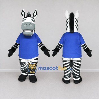 Custom Black and Blue Zebra in a T-Shirt Mascot Costume Adult Full Body Suit for School Events