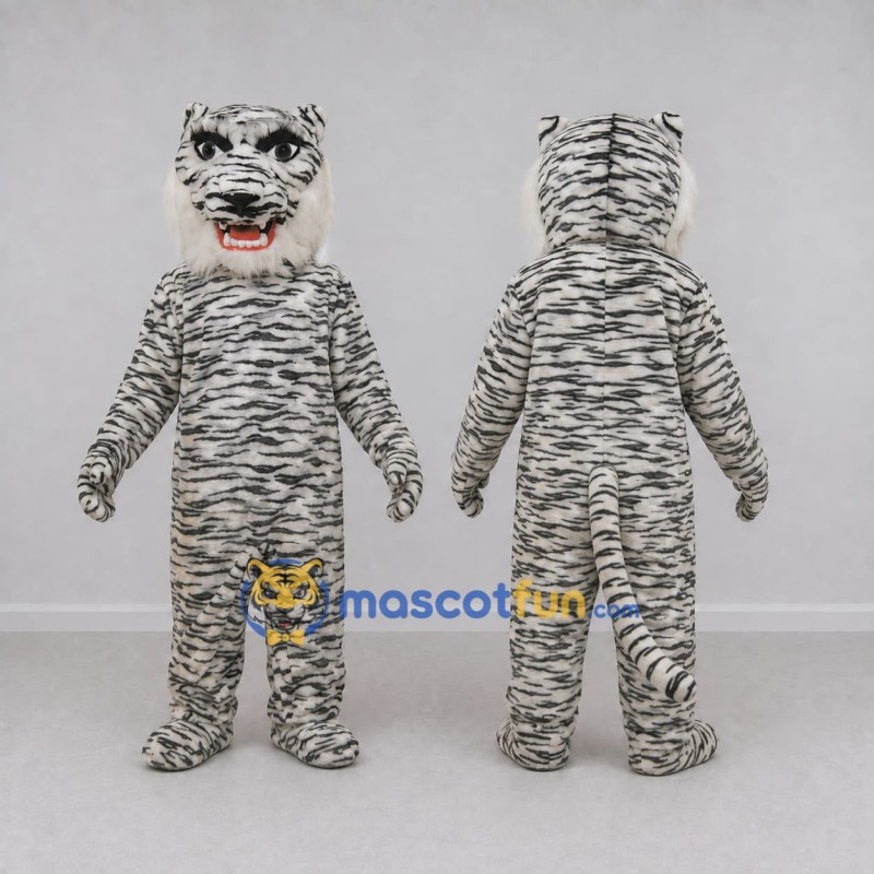 Custom White and Black Tiger Mascot Costume Adult Full Body Suit for Wildlife Events Custom White and Black Tiger Mascot Costume Adult Full Body Suit for Wildlife Events