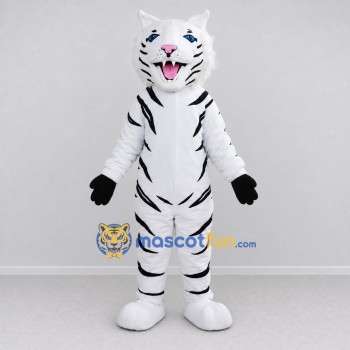 Custom White and Black Tiger Mascot Costume Adult Full Body Suit for Wildlife Events Custom White and Black Tiger Mascot Costume Adult Full Body Suit for Wildlife Events