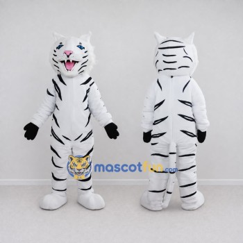 Custom White and Black Tiger Mascot Costume Adult Full Body Suit for Wildlife Events