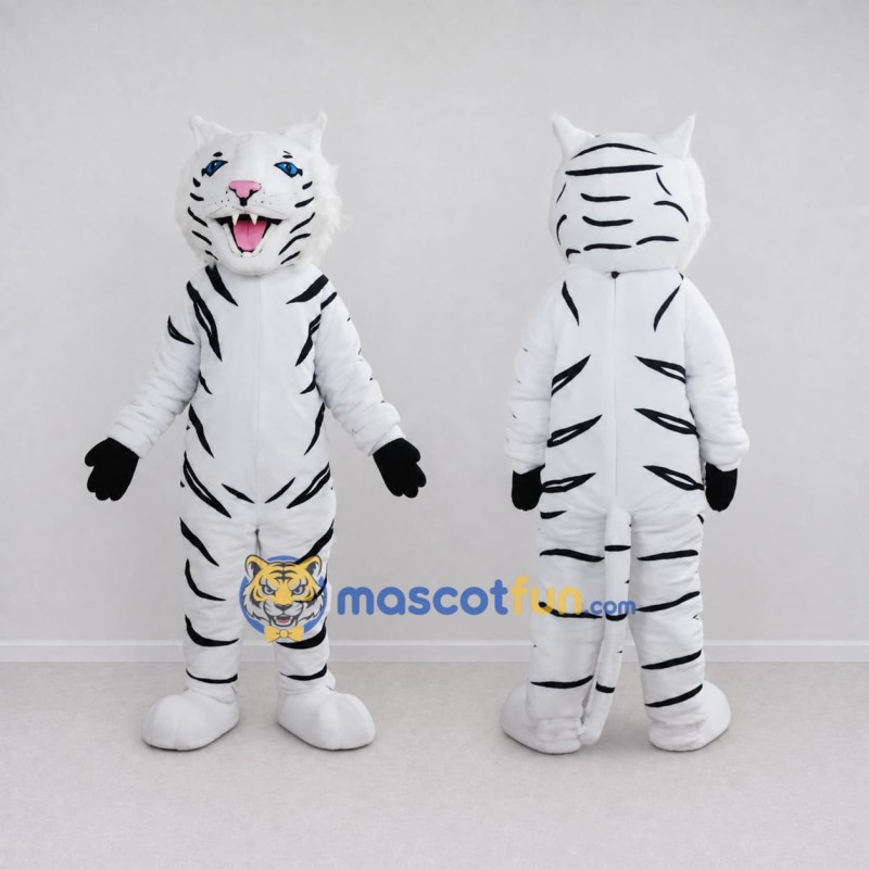 Custom White and Black Tiger Mascot Costume Adult Full Body Suit for Wildlife Events Custom White and Black Tiger Mascot Costume Adult Full Body Suit for Wildlife Events