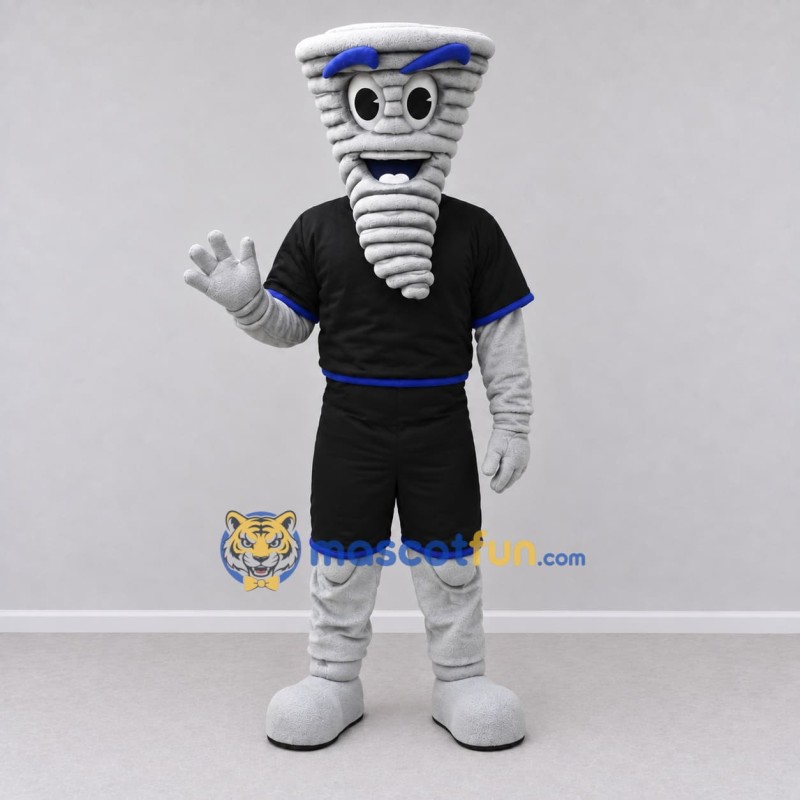 Custom Gray and Black Tornado in Sportswear Mascot Costume Adult Full Body Suit for Sports Events Custom Gray and Black Tornado in Sportswear Mascot Costume Adult Full Body Suit for Sports Events