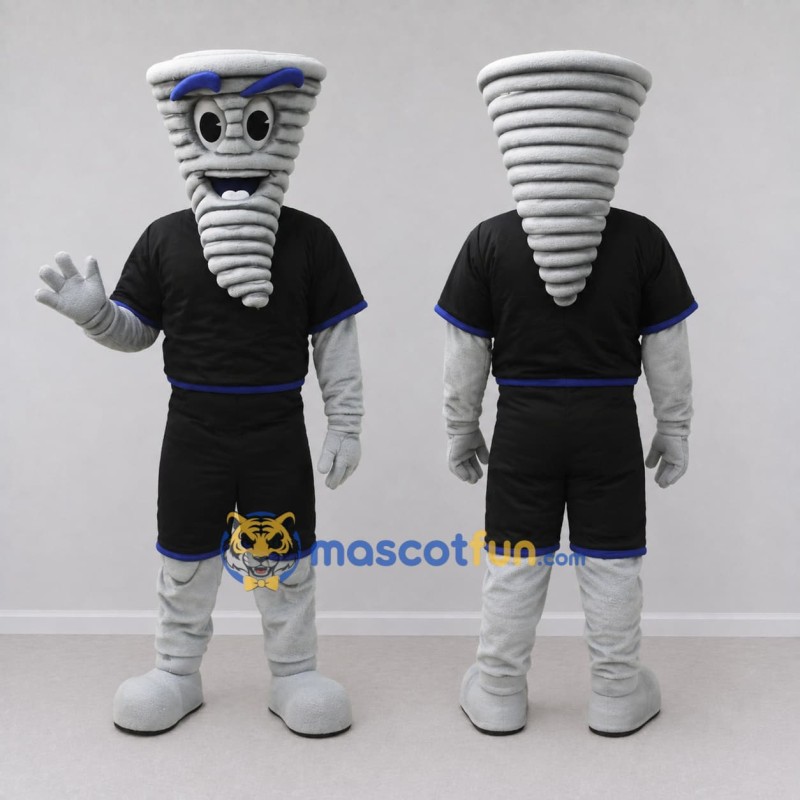 Custom Gray and Black Tornado in Sportswear Mascot Costume Adult Full Body Suit for Sports Events Custom Gray and Black Tornado in Sportswear Mascot Costume Adult Full Body Suit for Sports Events