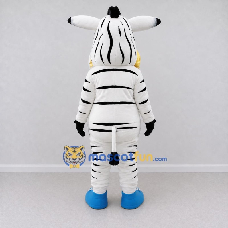 Custom Black and White Zebra with a Yellow Bow Tie Mascot Costume Adult Full Body Suit for School Events Custom Black and White Zebra with a Yellow Bow Tie Mascot Costume Adult Full Body Suit for School Events