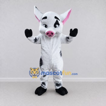 Custom White and Black Spotted Pig Mascot Costume Adult Full Body Suit for Farm Events Custom White and Black Spotted Pig Mascot Costume Adult Full Body Suit for Farm Events