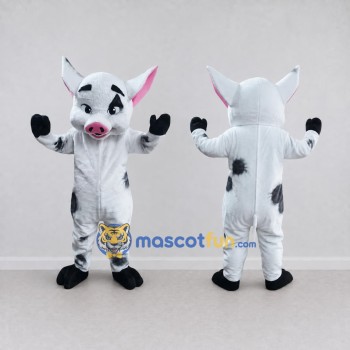 Custom White and Black Spotted Pig Mascot Costume Adult Full Body Suit for Farm Events