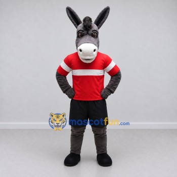 Custom Gray and Red Donkey in Sportswear Mascot Costume Adult Full Body Suit for Sports Events