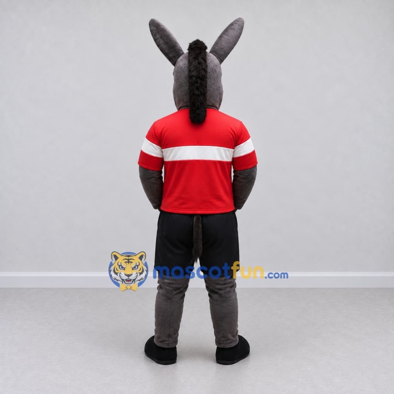 Custom Gray and Red Donkey in Sportswear Mascot Costume Adult Full Body Suit for Sports Events Custom Gray and Red Donkey in Sportswear Mascot Costume Adult Full Body Suit for Sports Events