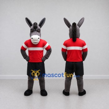Custom Gray and Red Donkey in Sportswear Mascot Costume Adult Full Body Suit for Sports Events