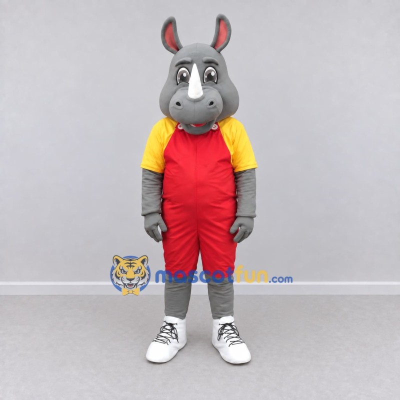 Custom Gray and Red Rhinoceros in Sportswear Mascot Costume Adult Full Body Suit for Sports Events Custom Gray and Red Rhinoceros in Sportswear Mascot Costume Adult Full Body Suit for Sports Events