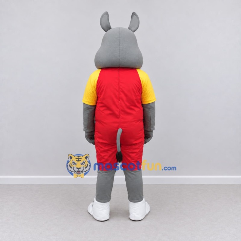 Custom Gray and Red Rhinoceros in Sportswear Mascot Costume Adult Full Body Suit for Sports Events Custom Gray and Red Rhinoceros in Sportswear Mascot Costume Adult Full Body Suit for Sports Events