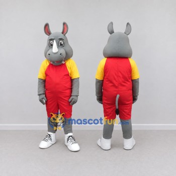 Custom Gray and Red Rhinoceros in Sportswear Mascot Costume Adult Full Body Suit for Sports Events