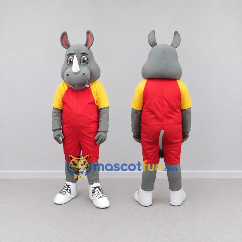 Custom Gray and Red Rhinoceros in Sportswear Mascot Costume Adult Full Body Suit for Sports Events Custom Gray and Red Rhinoceros in Sportswear Mascot Costume Adult Full Body Suit for Sports Events