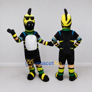 Custom Yellow and Black Zebra in Sunglasses and Sportswear Mascot Costume Adult Full Body Suit for Sports Events
