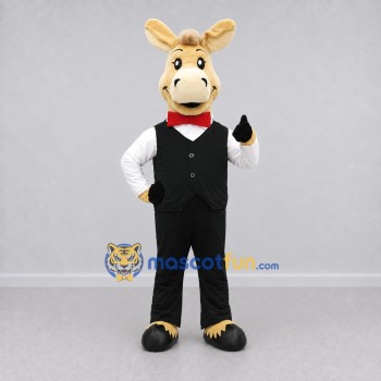 Custom Tan and Black Donkey in a Vest and Bow Tie Mascot Costume Adult Full Body Suit for Theme Parties Custom Tan and Black Donkey in a Vest and Bow Tie Mascot Costume Adult Full Body Suit for Theme Parties