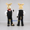 Custom Tan and Black Donkey in a Vest and Bow Tie Mascot Costume Adult Full Body Suit for Theme Parties