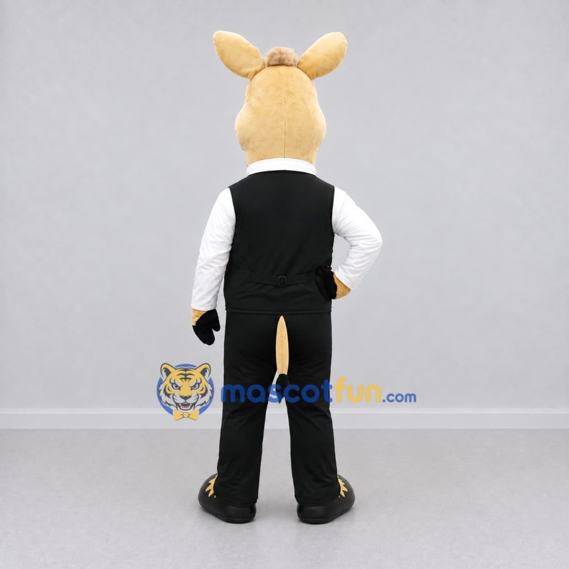 Custom Tan and Black Donkey in a Vest and Bow Tie Mascot Costume Adult Full Body Suit for Theme Parties