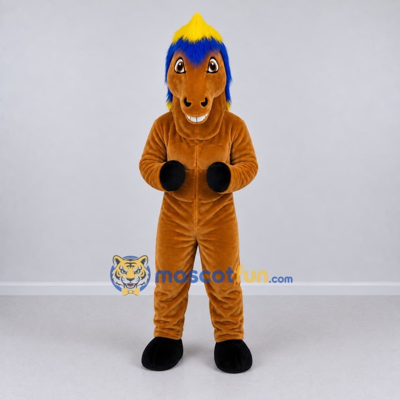 Custom Brown and Multicolor Horse with a Colorful Mane Mascot Costume Adult Full Body Suit for Theme Parties Custom Brown and Multicolor Horse with a Colorful Mane Mascot Costume Adult Full Body Suit for Theme Parties