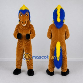 Custom Brown and Multicolor Horse with a Colorful Mane Mascot Costume Adult Full Body Suit for Theme Parties