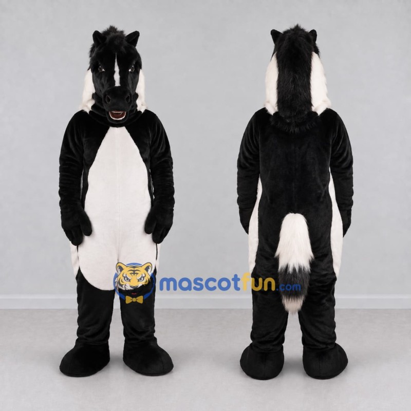 Custom Black and White Horse Mascot Costume Adult Full Body Suit for Farm Events Custom Black and White Horse Mascot Costume Adult Full Body Suit for Farm Events