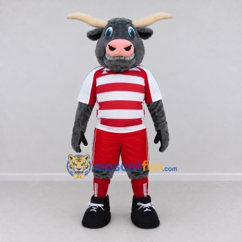 Custom Gray and Red Bull in Sportswear Mascot Costume Adult Full Body Suit for Sports Events